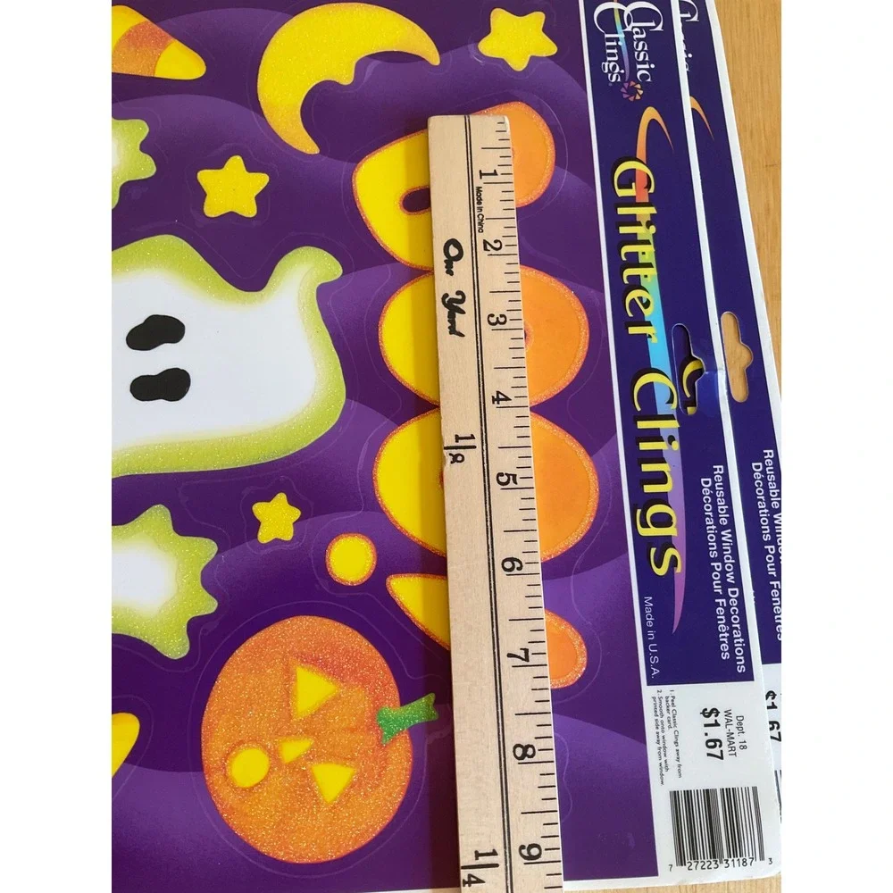Vintage 2001 Classic Clings Halloween Glitter Window Decals Ghost Pumpkin 2 Pack